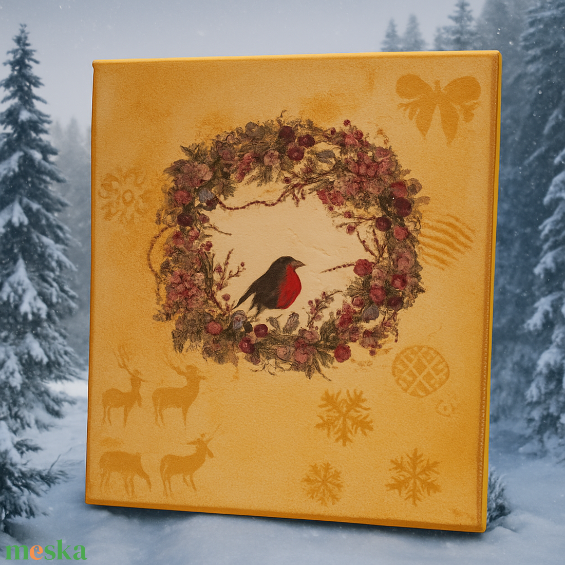 Madárka -Dekupázs karácsonyi vászonkép  - otthon & életmód - dekoráció - kép & falikép - vászonkép - Meska.hu