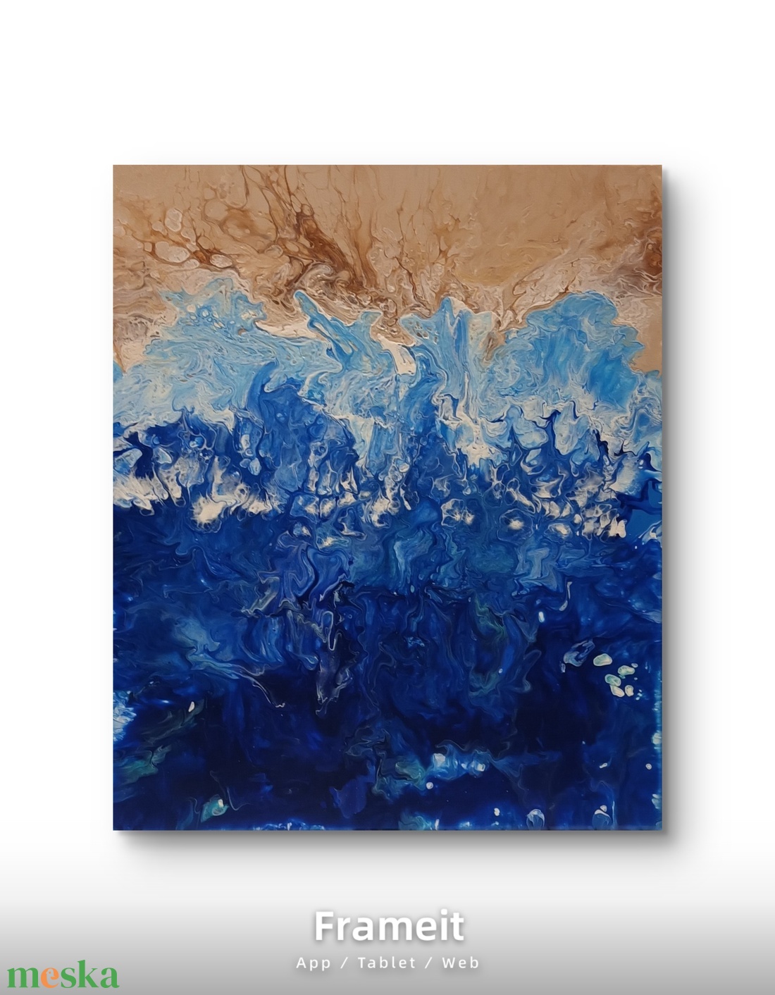 Tengerpart-kék absztrakt akril pouring festmény vásznon - művészet - festmény - akril - Meska.hu