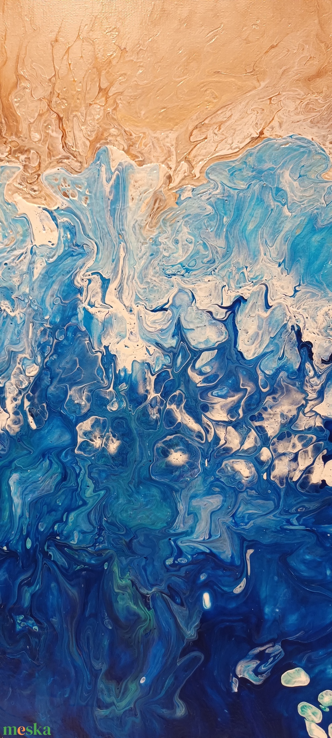 Tengerpart-kék absztrakt akril pouring festmény vásznon - művészet - festmény - akril - Meska.hu