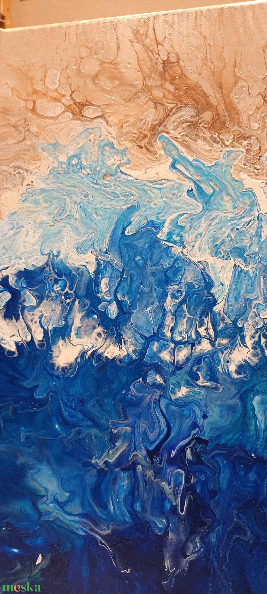 Tengerpart-kék absztrakt akril pouring festmény vásznon - művészet - festmény - akril - Meska.hu