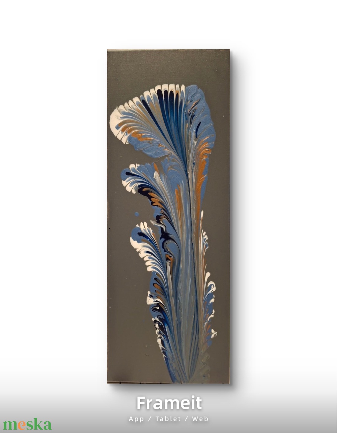 Kék trombitavirág- elegáns, absztrakt akril pouring festmény vásznon. - művészet - festmény - akril - Meska.hu