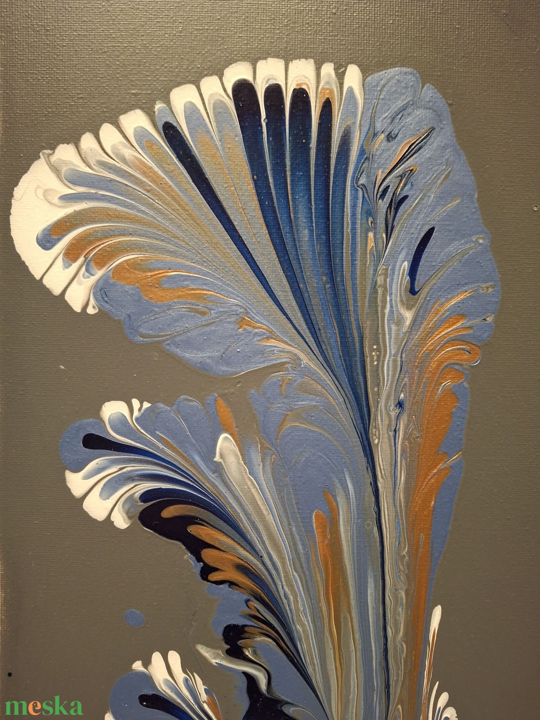 Kék trombitavirág- elegáns, absztrakt akril pouring festmény vásznon. - művészet - festmény - akril - Meska.hu