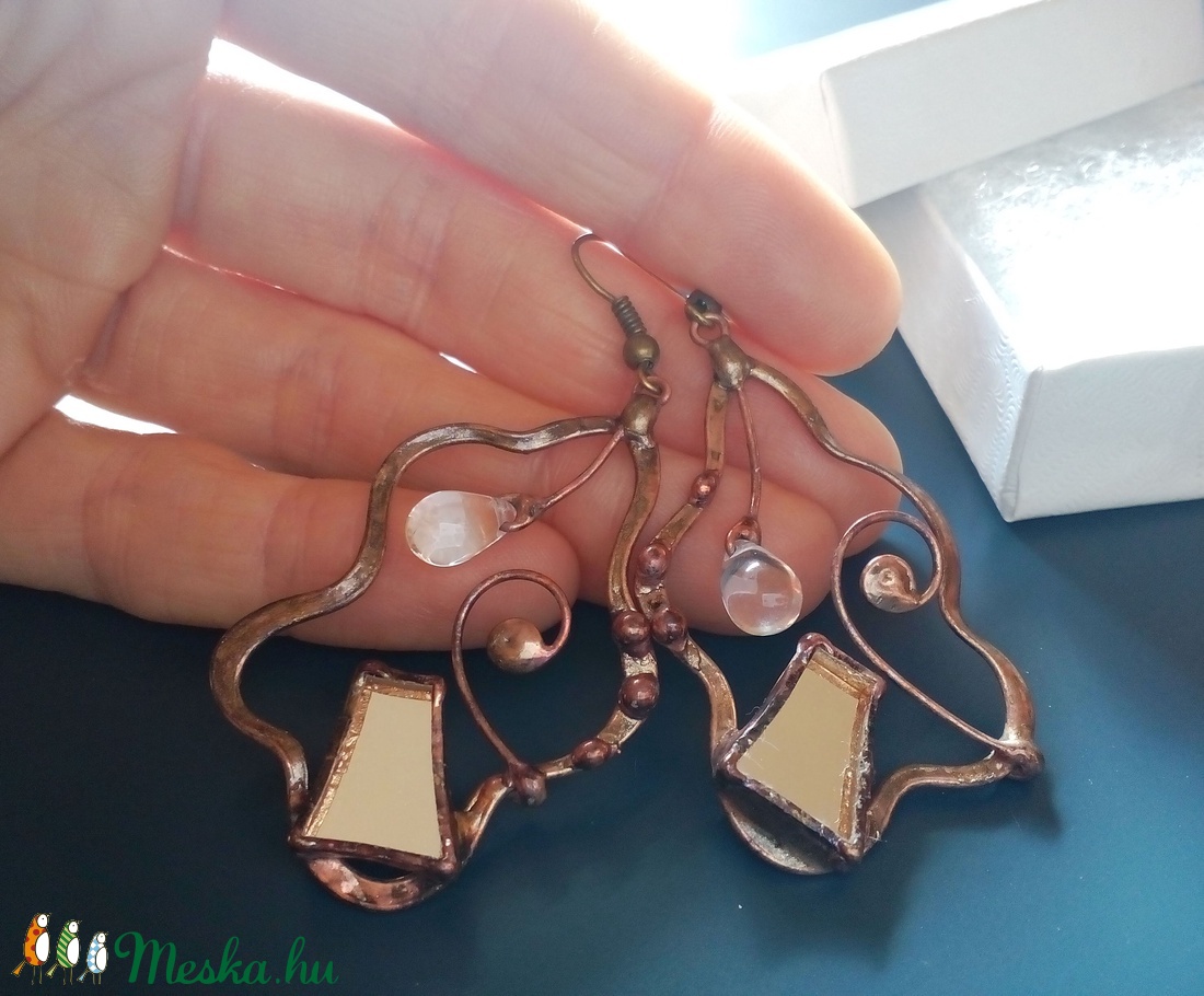 Csepp gyöngy - tükör fülbevaló - ékszer - fülbevaló - lógó fülbevaló - Meska.hu