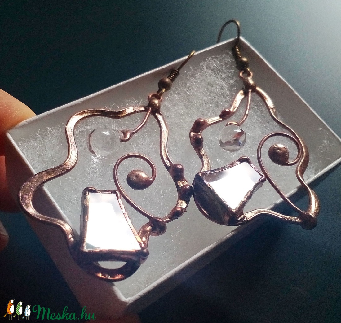 Csepp gyöngy - tükör fülbevaló - ékszer - fülbevaló - lógó fülbevaló - Meska.hu