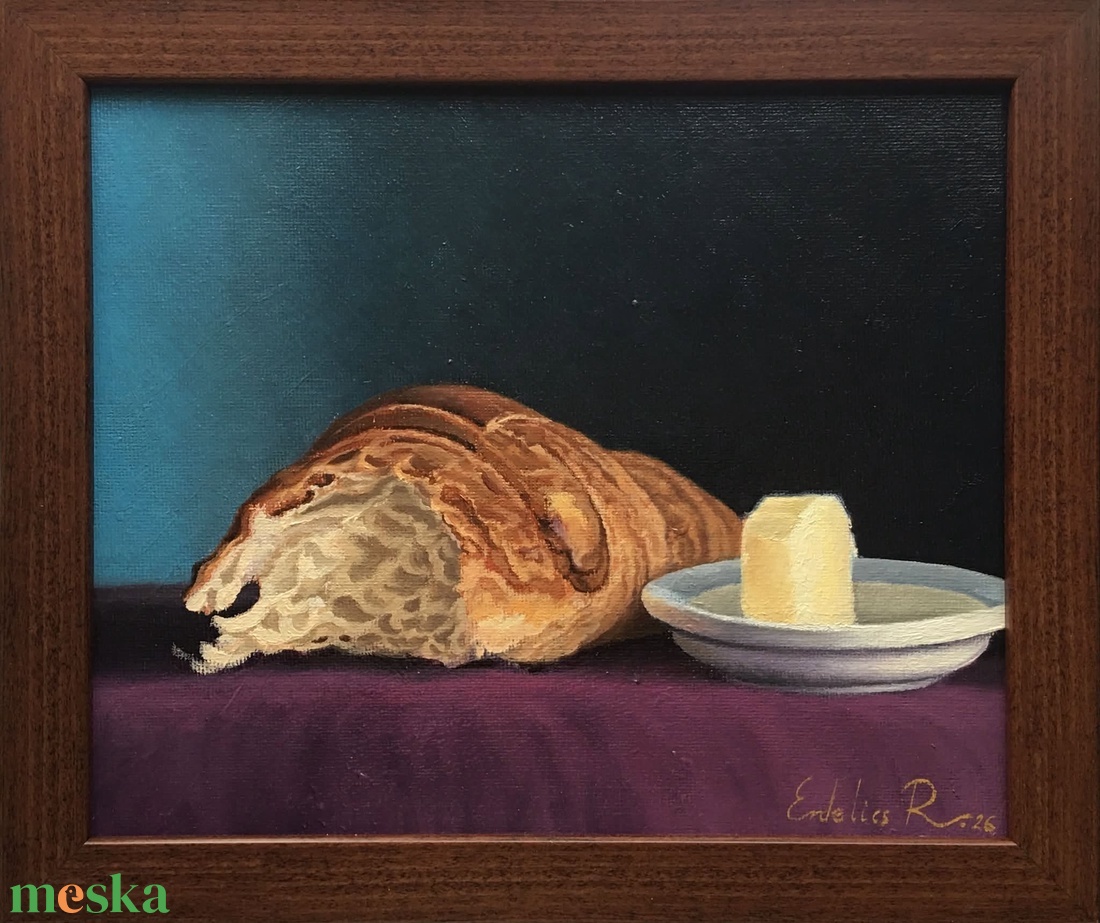 Vajas croissant teavajjal - Erdelics Richárd - művészet - festmény - olajfestmény - Meska.hu