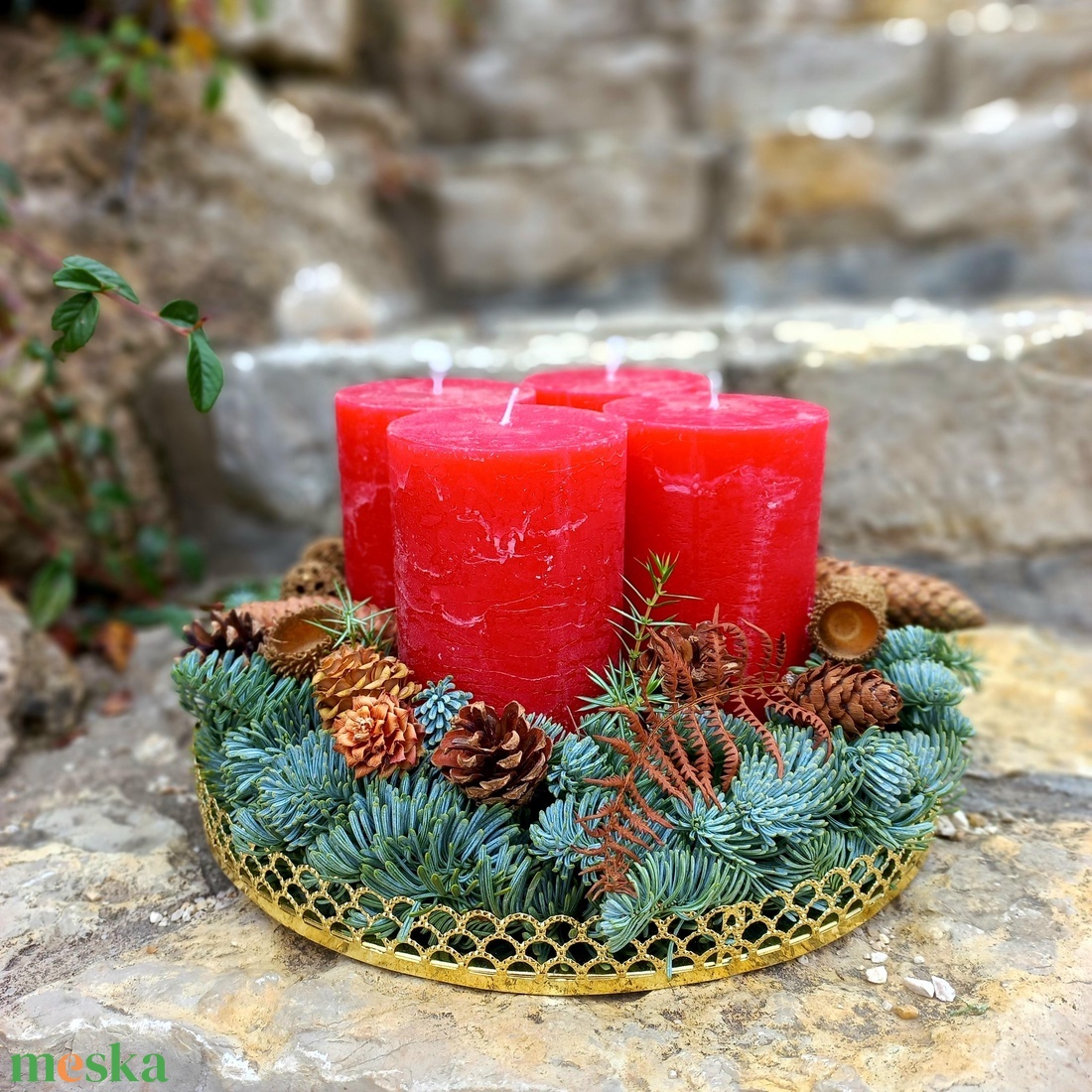 ARANY tálcás adventi koszorú - karácsony - adventi díszek - adventi koszorú - Meska.hu