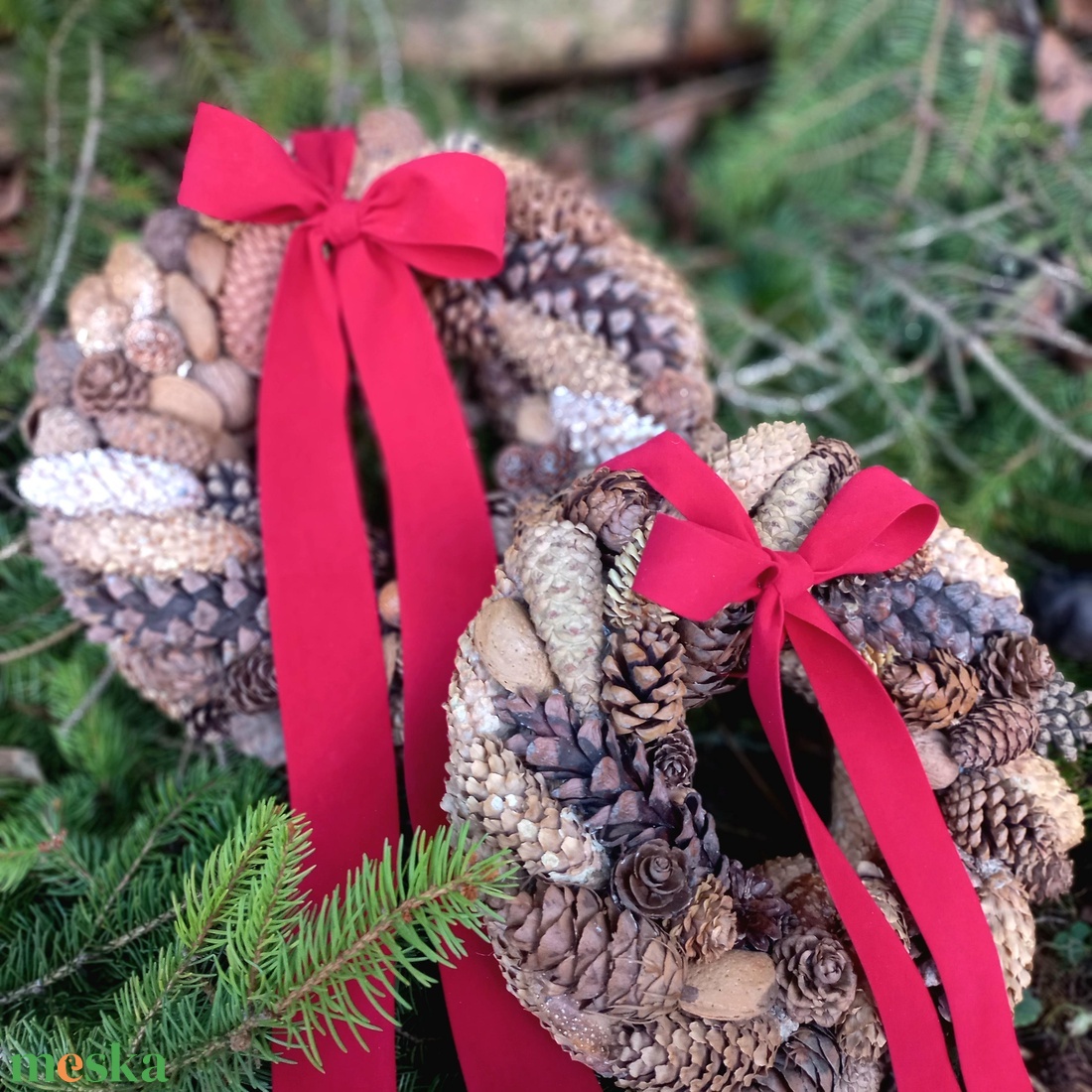 Natúr toboz ajtódísz  - karácsony - karácsonyi lakásdekoráció - karácsonyi ajtódíszek - Meska.hu