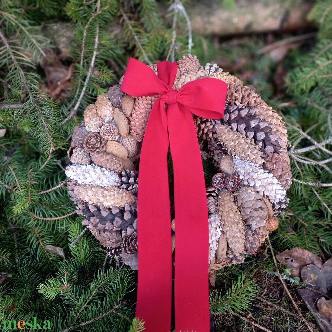 Natúr toboz ajtódísz  - karácsony - karácsonyi lakásdekoráció - karácsonyi ajtódíszek - Meska.hu