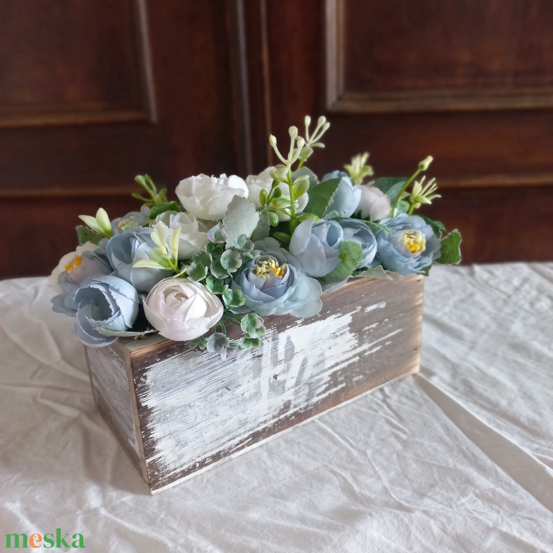 VINTAGE kék virágdoboz - otthon & életmód - dekoráció - asztal és polc dekoráció - asztaldísz - Meska.hu