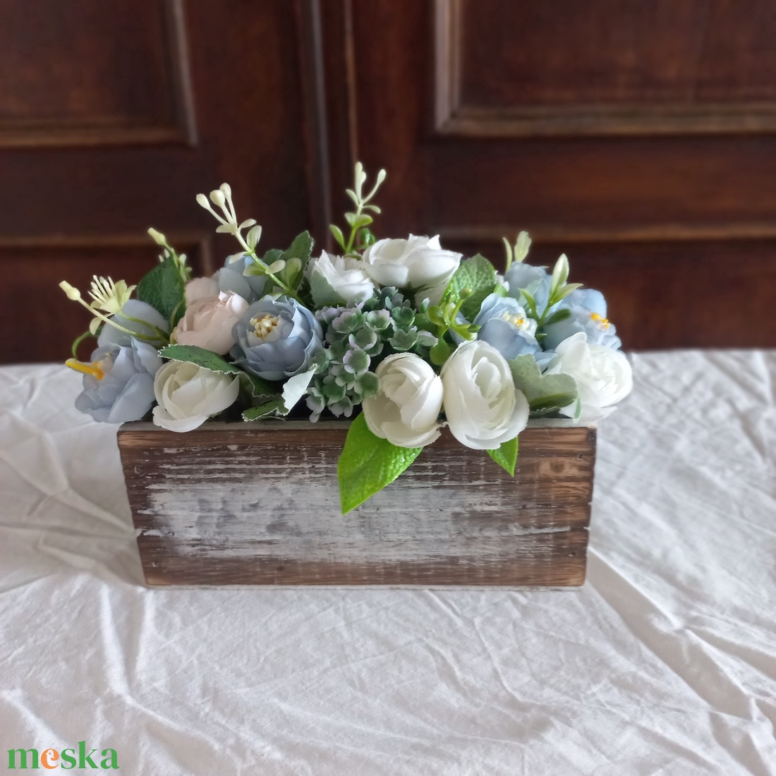 VINTAGE kék virágdoboz - otthon & életmód - dekoráció - asztal és polc dekoráció - asztaldísz - Meska.hu