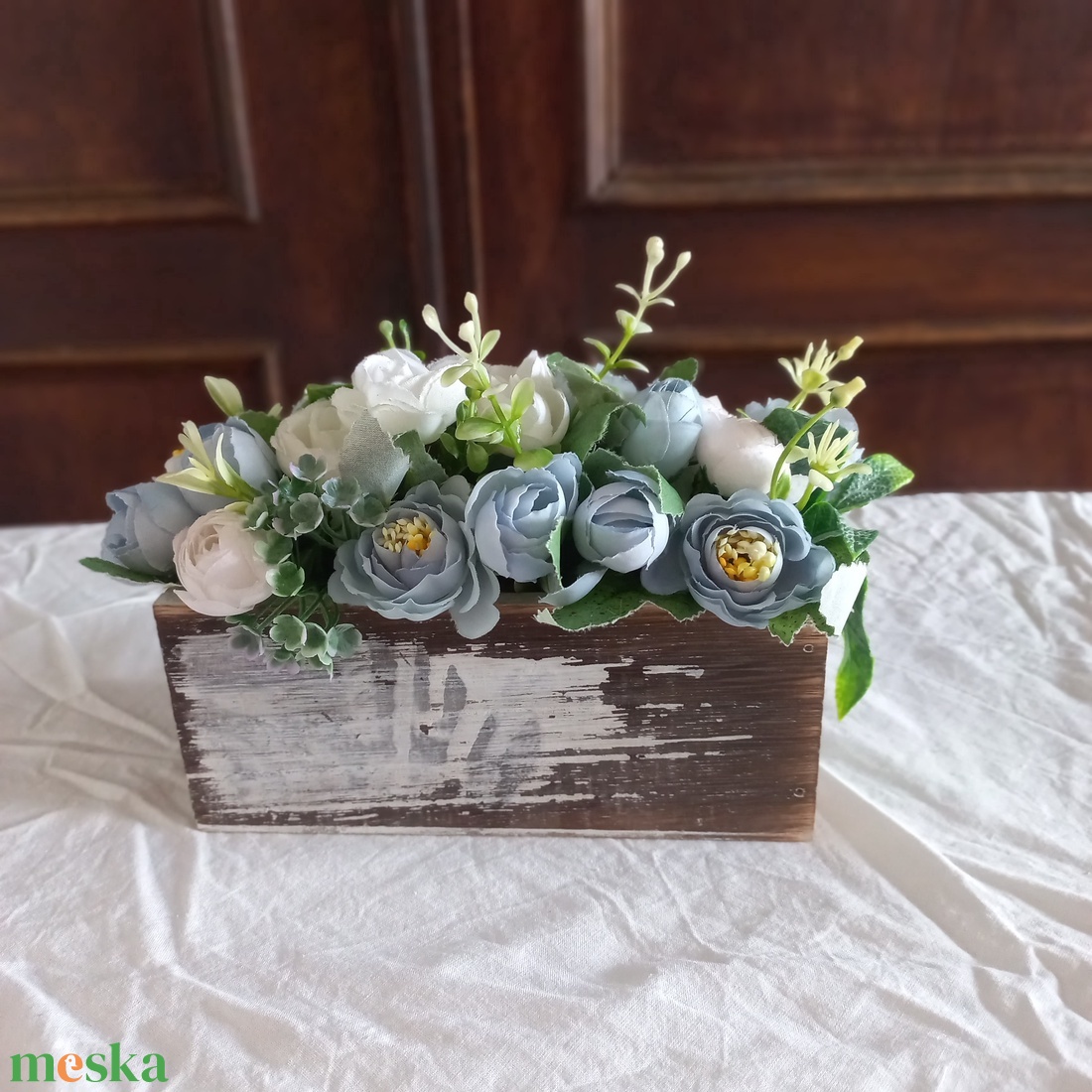 VINTAGE kék virágdoboz - otthon & életmód - dekoráció - asztal és polc dekoráció - asztaldísz - Meska.hu