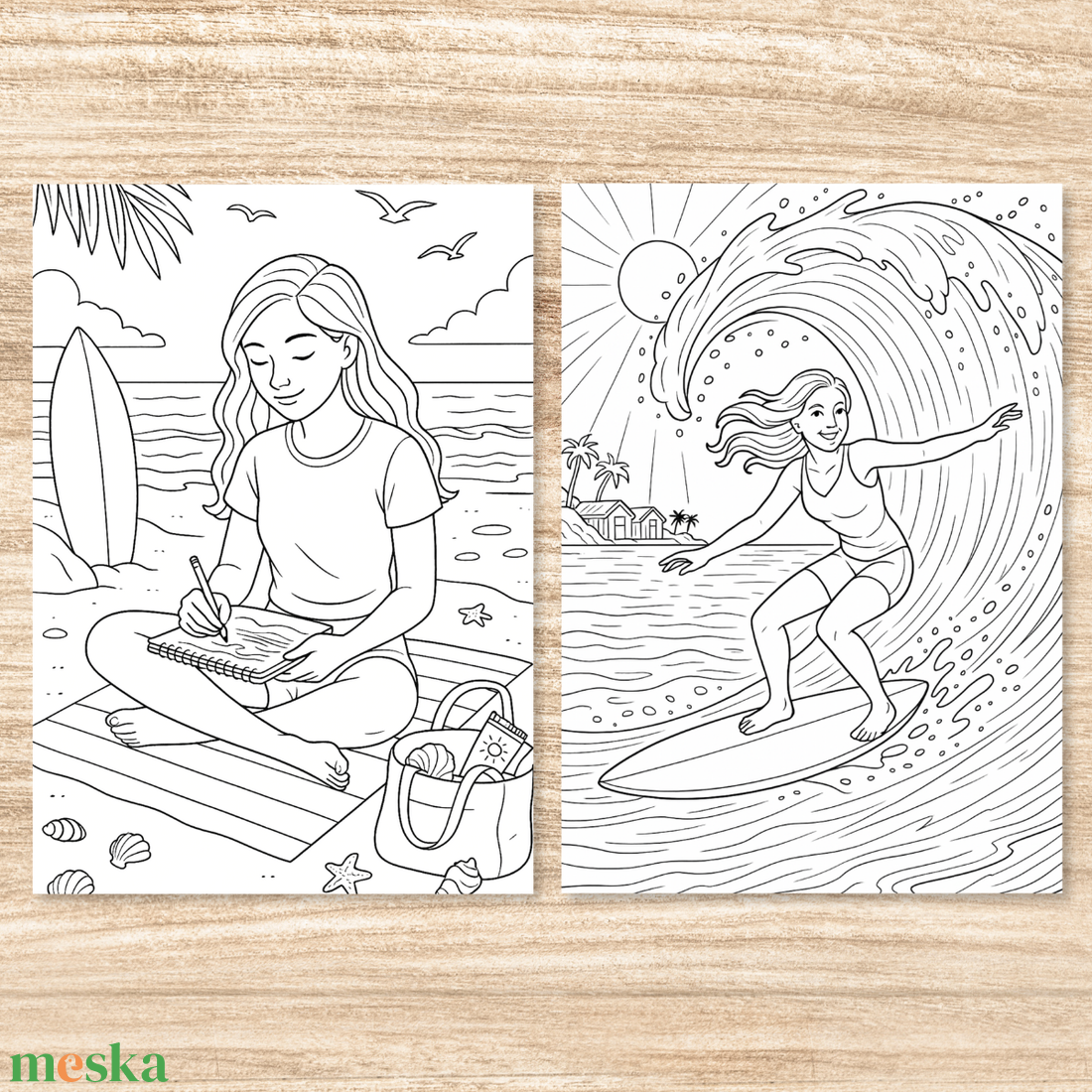 Nyomtatható színező  Surfer Girl (PDF, 20 oldal) - művészet - grafika & illusztráció - digitális - Meska.hu
