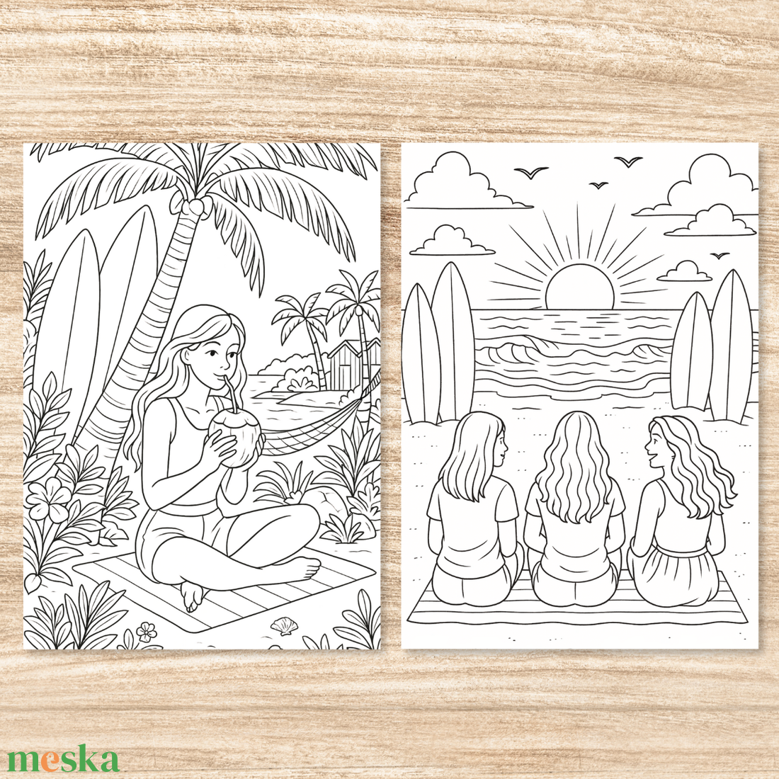 Nyomtatható színező  Surfer Girl (PDF, 20 oldal) - művészet - grafika & illusztráció - digitális - Meska.hu