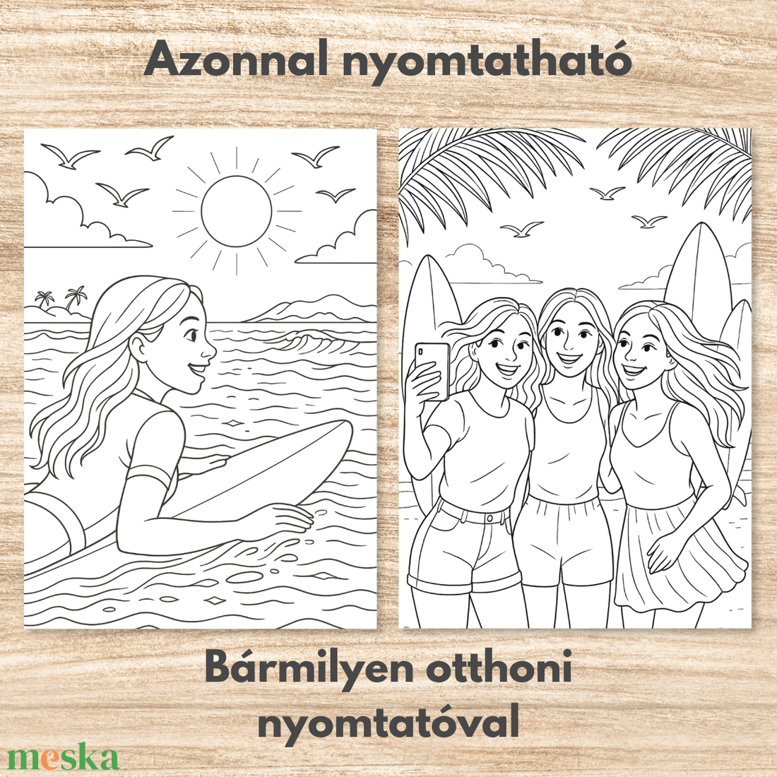 Nyomtatható színező  Surfer Girl (PDF, 20 oldal) - művészet - grafika & illusztráció - digitális - Meska.hu