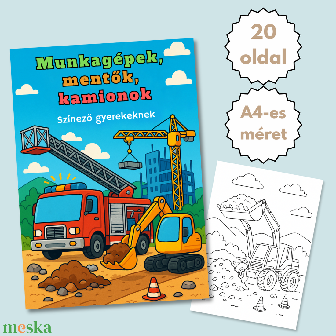 Nyomtatható színező  Munkagépek, mentők, kamionok (PDF, 20 oldal) - otthon & életmód - papír, írószer - színező - Meska.hu