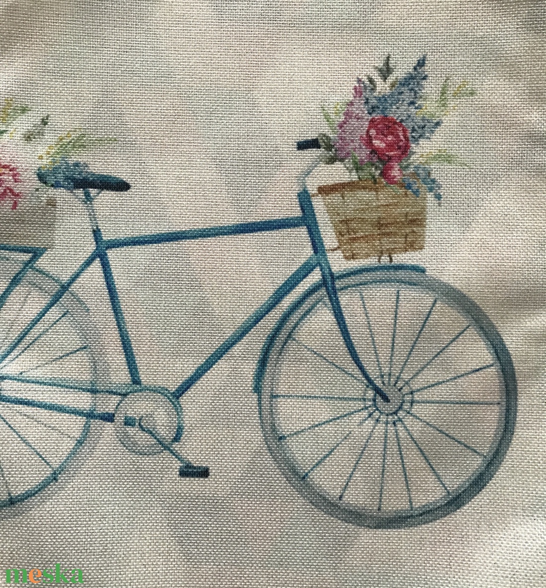 Kék bicikli virágos kosárral mintás egyedi gymbag hátizsák - Artiroka - táska & tok - hátizsák - tornazsák, gymbag - Meska.hu