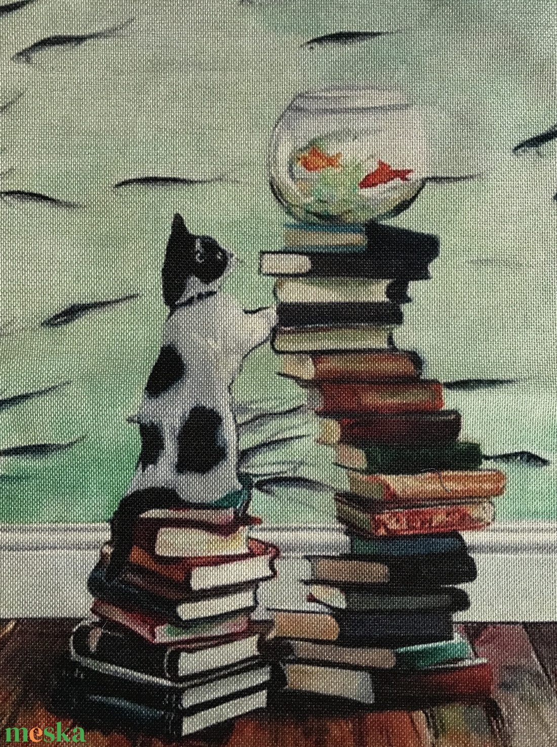 Cica és az aranyhal mintás egyedi gymbag hátizsák - Artiroka - táska & tok - hátizsák - tornazsák, gymbag - Meska.hu