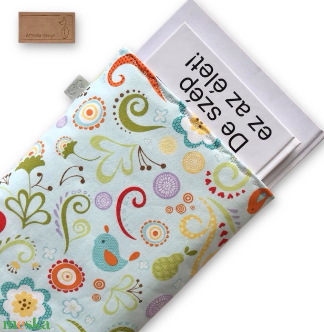 Prémium pamut KÖNYVTOK - madarak és virágok mintával - könyv & zene - könyvtok - Meska.hu