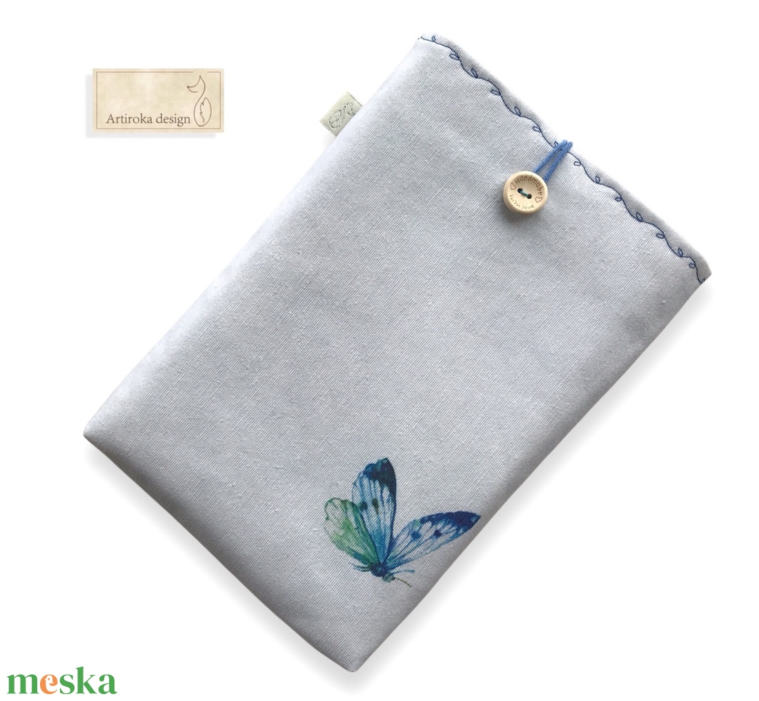 Pillangó mintás natúr könyvtok, gombos zárral  - Artiroka design - könyv & zene - könyvtok - Meska.hu