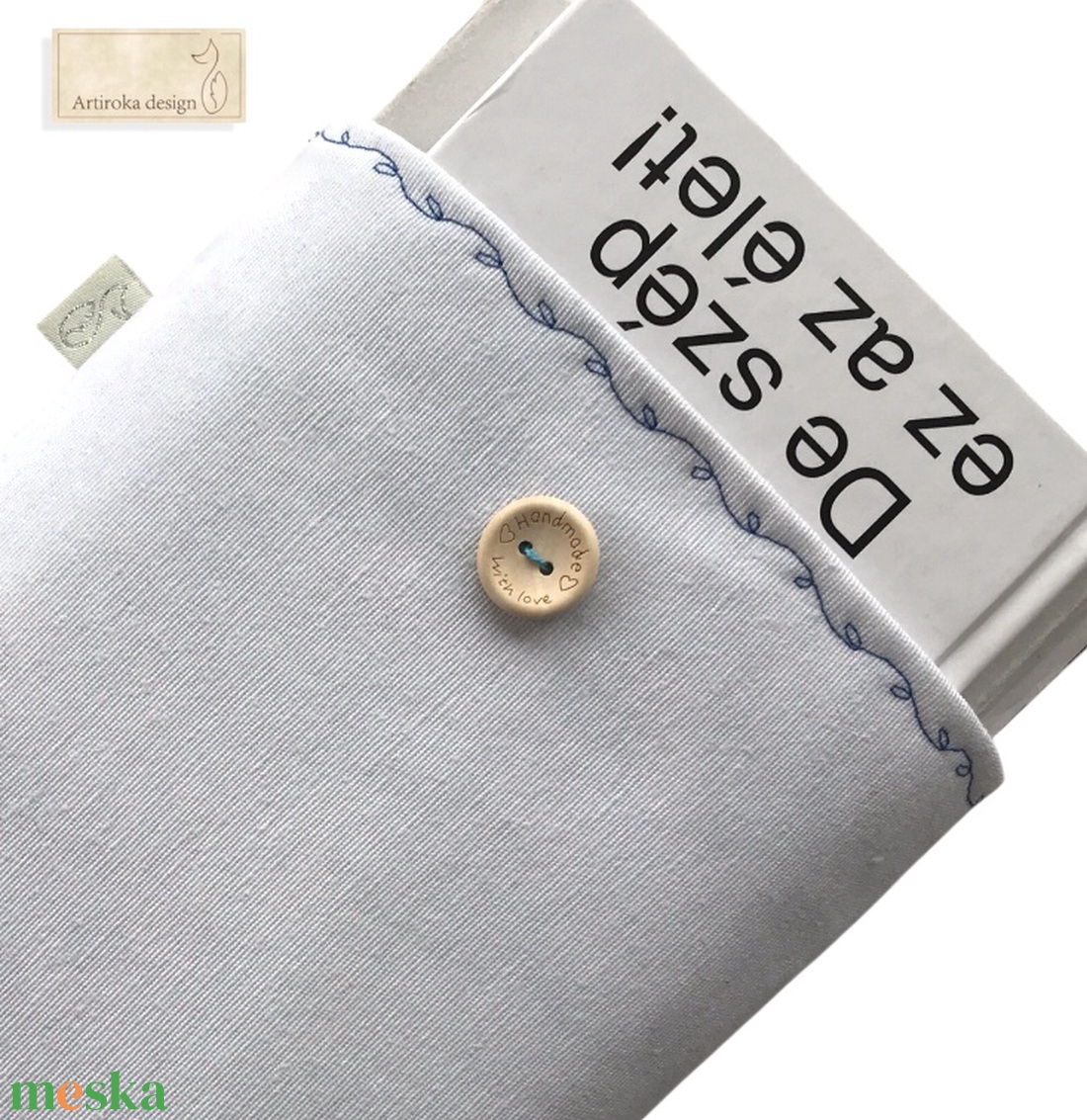 Pillangó mintás natúr könyvtok, gombos zárral  - Artiroka design - könyv & zene - könyvtok - Meska.hu