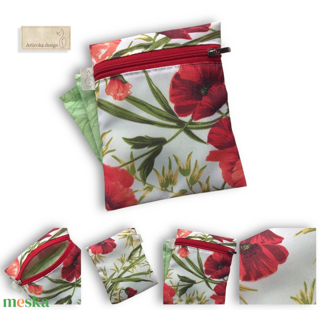 Vízálló  intimbetét tartó pipacsok és levelek mintával - Artiroka - szépségápolás - intim higiénia - intimbetét - Meska.hu