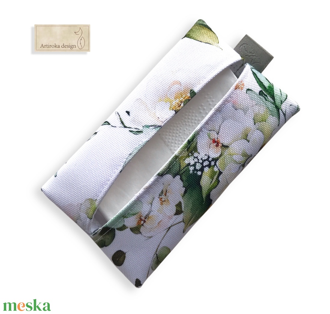 Rózsa mintás papírzsebkendő tartó vízálló textilből - Artiroka - táska & tok - pénztárca & más tok - zsebkendőtartó tok - Meska.hu