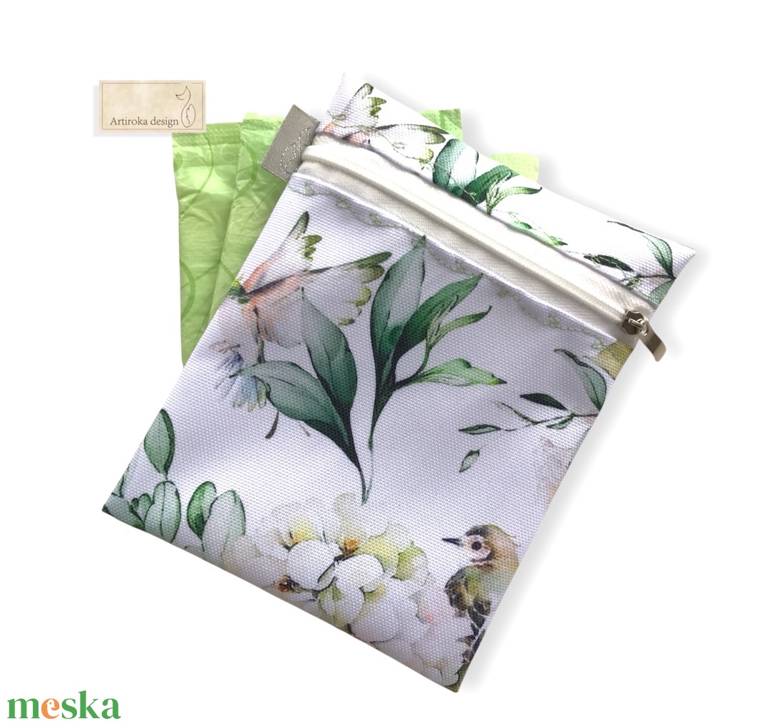 VÍZÁLLÓ egészségügyi betét tartó, rózsa és madár mintával  - táska & tok - neszesszer - Meska.hu