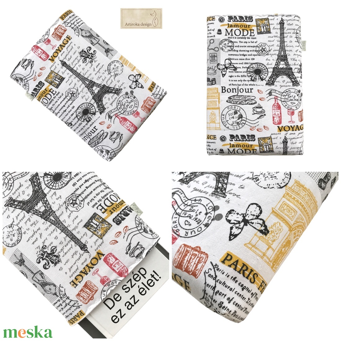 KÖNYVTOK - Párizs, Eiffel torony mintás  - Artiroka design  - könyv & zene - könyvtok - Meska.hu