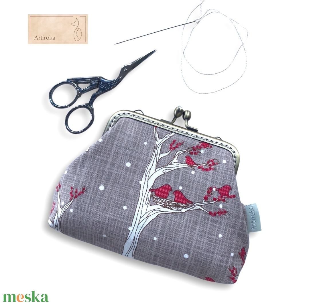 Bronz keretes pénztárca, fészekrakó madarak  mintával - táska & tok - pénztárca & más tok - kártyatartó & irattartó - Meska.hu