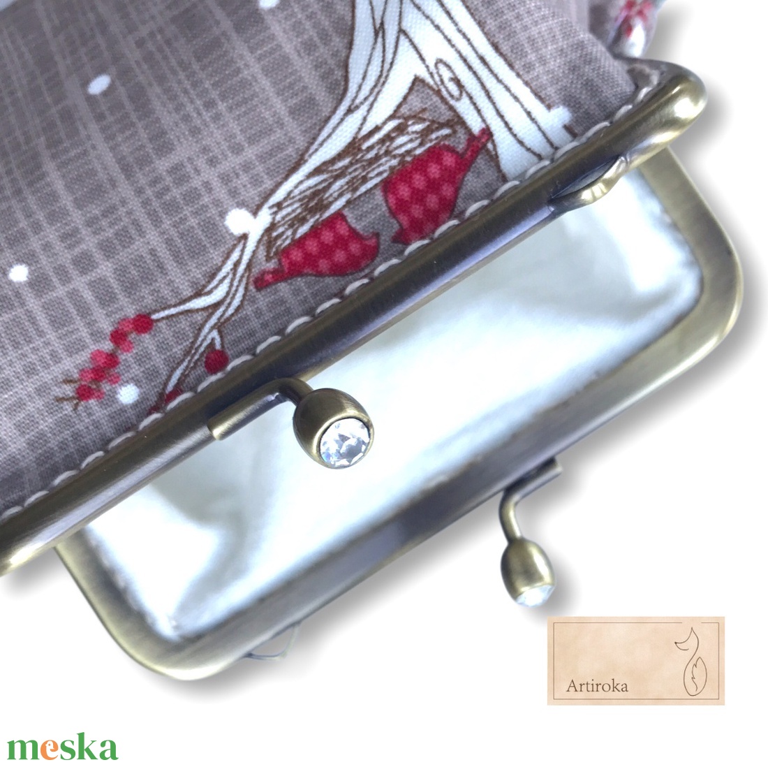 Bronz keretes pénztárca, fészekrakó madarak  mintával - táska & tok - pénztárca & más tok - kártyatartó & irattartó - Meska.hu