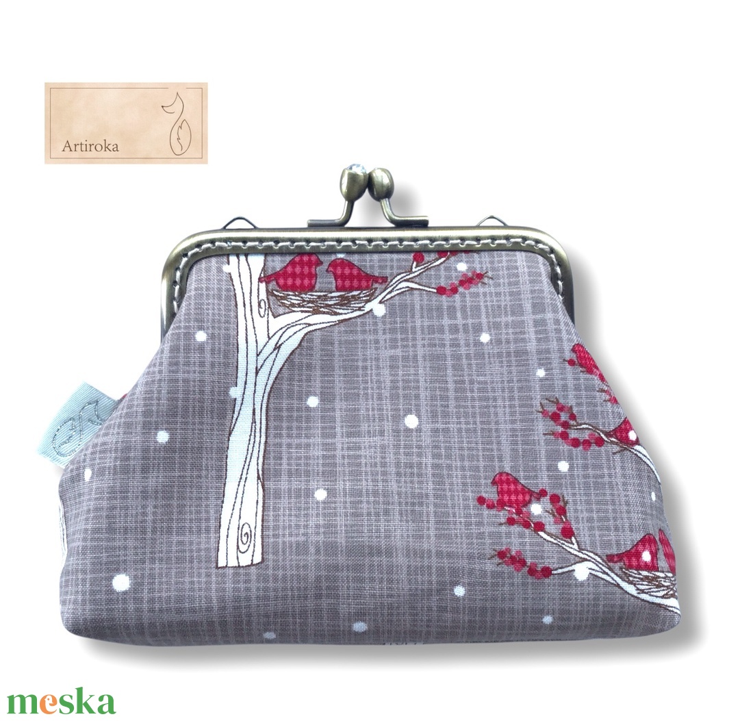 Bronz keretes pénztárca, fészekrakó madarak  mintával - táska & tok - pénztárca & más tok - kártyatartó & irattartó - Meska.hu