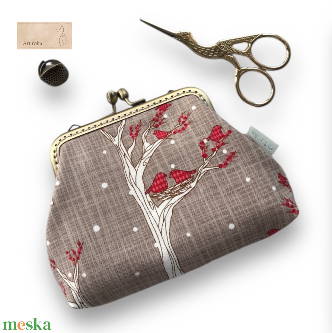 Bronz keretes pénztárca, fészekrakó madarak  mintával - táska & tok - pénztárca & más tok - kártyatartó & irattartó - Meska.hu