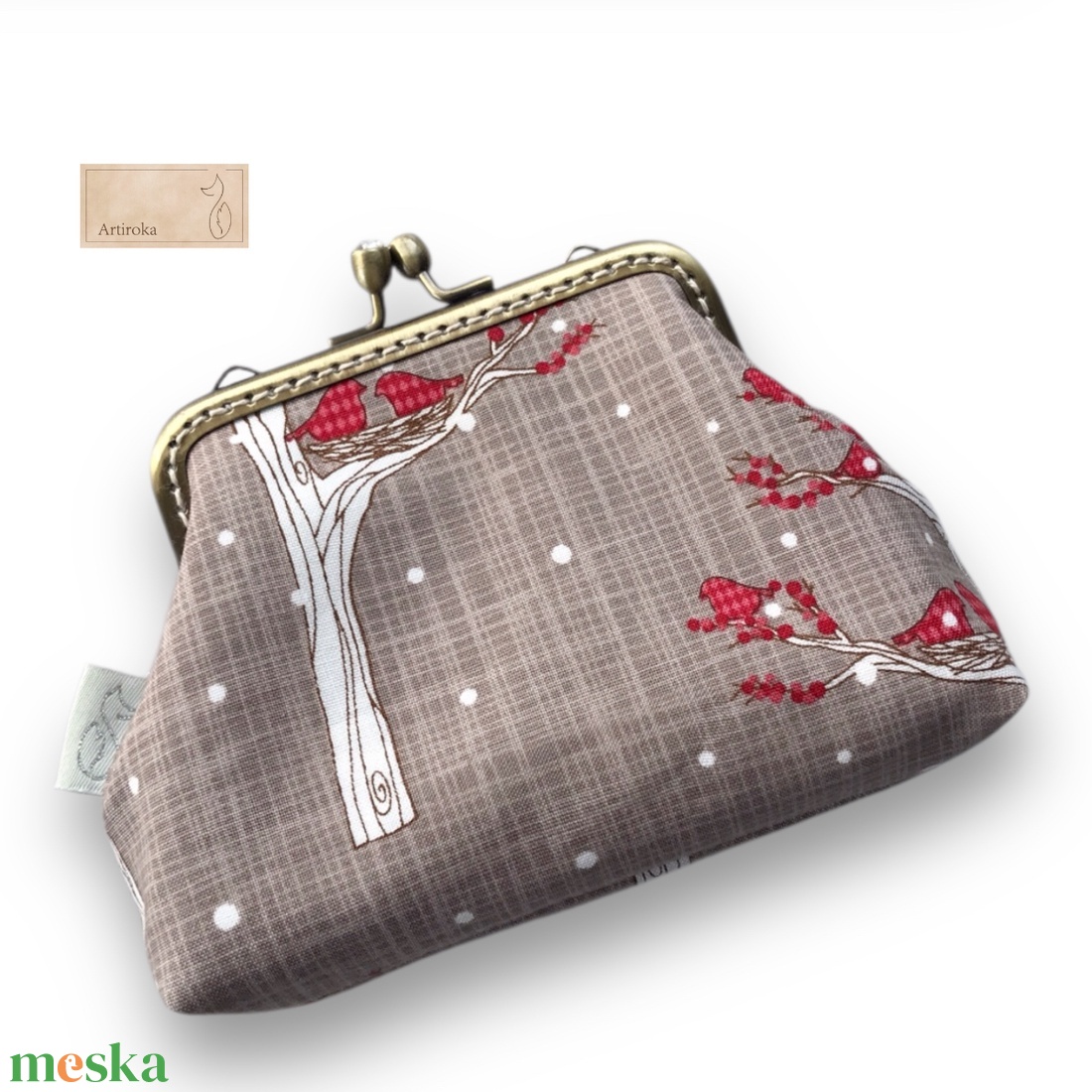 Bronz keretes pénztárca, fészekrakó madarak  mintával - táska & tok - pénztárca & más tok - kártyatartó & irattartó - Meska.hu