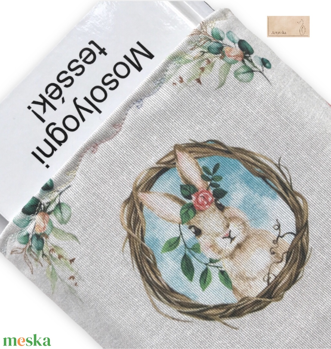 Nyuszi és virág mintás KÖNYVTOK pamut textilből - könyv & zene - könyvtok - Meska.hu