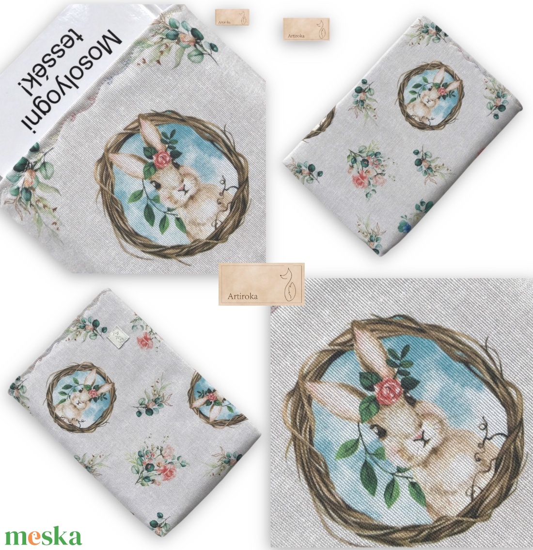 Nyuszi és virág mintás KÖNYVTOK pamut textilből - könyv & zene - könyvtok - Meska.hu