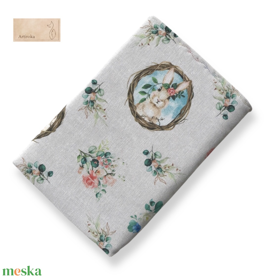 Nyuszi és virág mintás KÖNYVTOK pamut textilből - könyv & zene - könyvtok - Meska.hu