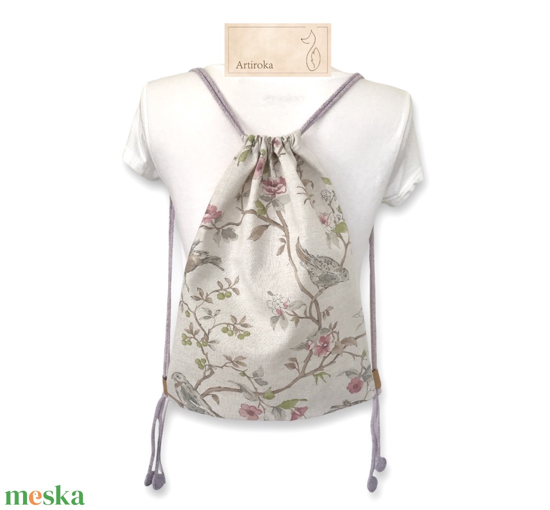 Csipkebogyóbokron madár mintás gymbag hátizsák  - táska & tok - hátizsák - tornazsák, gymbag - Meska.hu