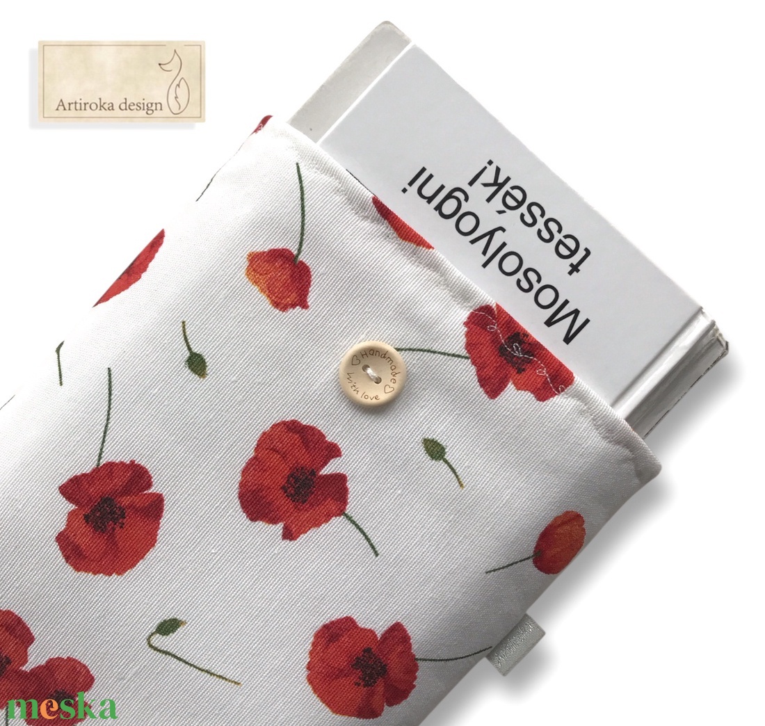 Bélelt könyvtok, pipacs virágok mintával, gombos zárral - könyv & zene - könyvtok - Meska.hu