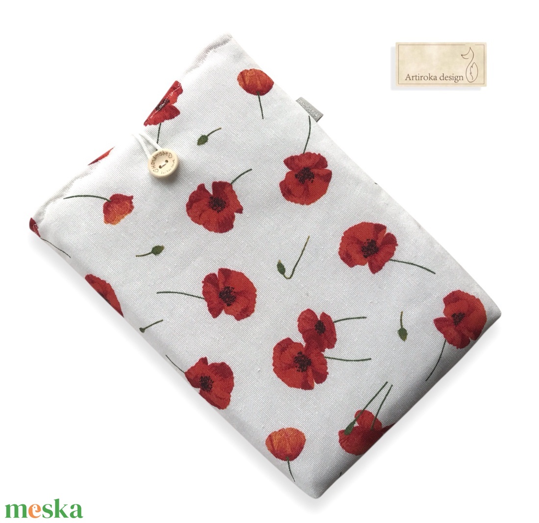 Bélelt könyvtok, pipacs virágok mintával, gombos zárral - könyv & zene - könyvtok - Meska.hu