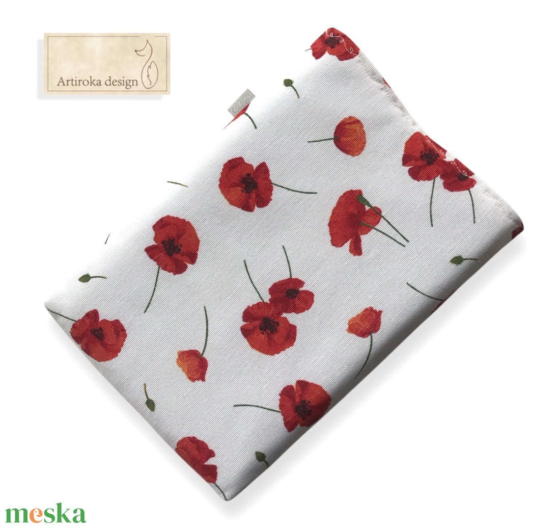 Bélelt könyvtok, pipacs virágok mintával, gombos zárral - könyv & zene - könyvtok - Meska.hu