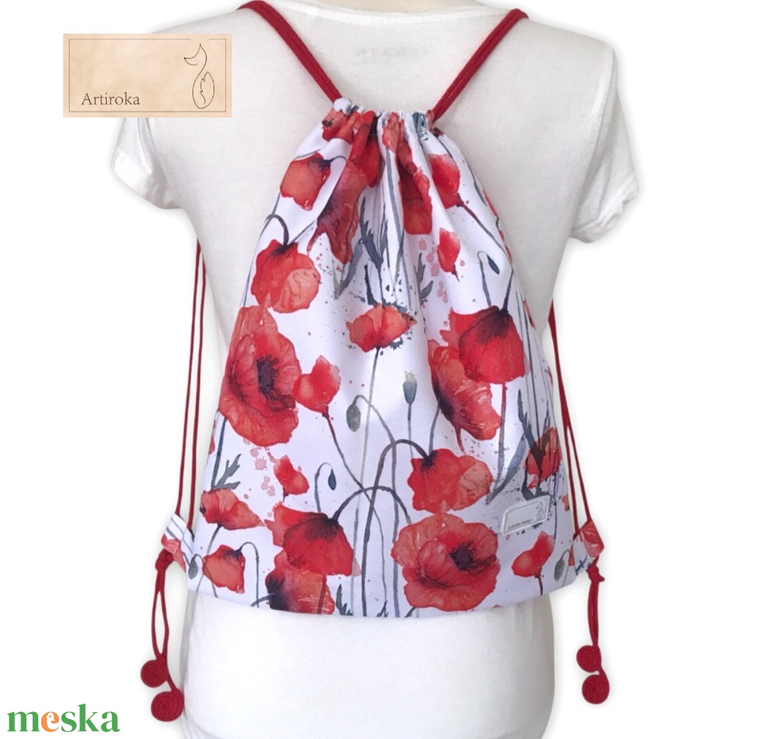 Pipacs mező mintás gymbag hátizsák - táska & tok - hátizsák - hátizsák - Meska.hu