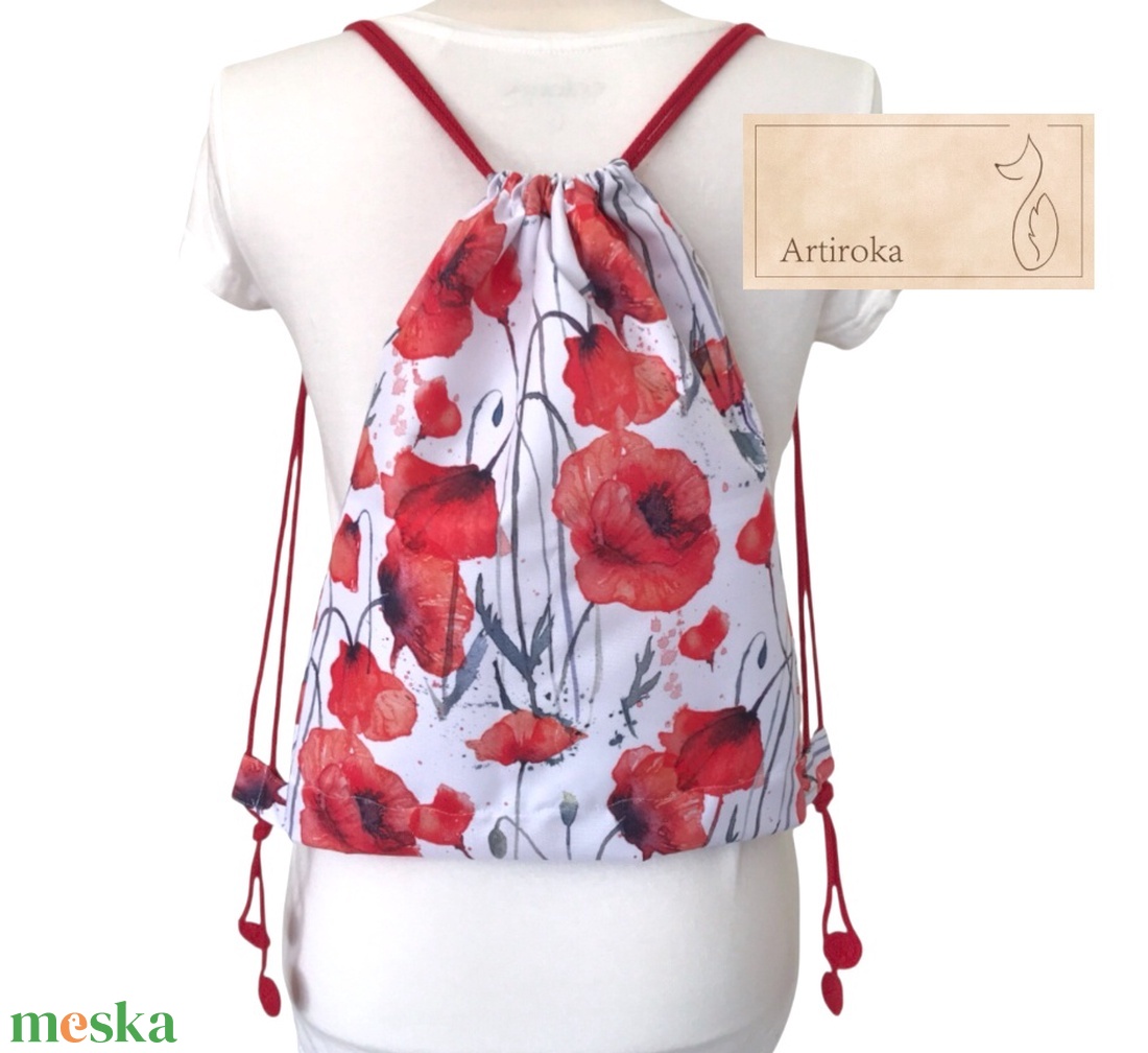 Pipacs mező mintás gymbag hátizsák - táska & tok - hátizsák - hátizsák - Meska.hu