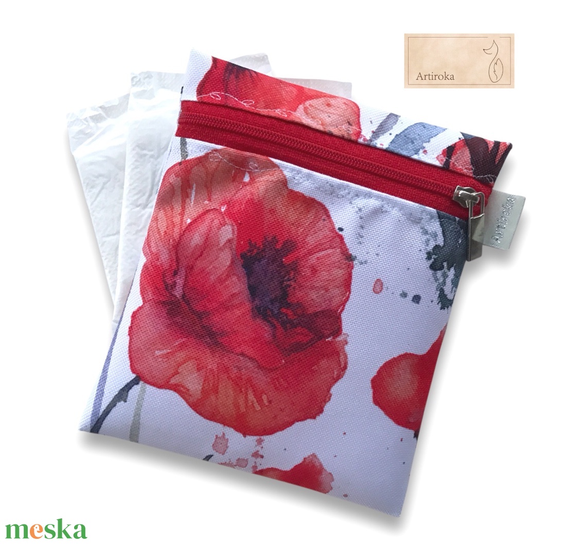 Pipacs mintás, vízálló egészségügyi betét tartó tok - Artiroka - szépségápolás - intim higiénia - egészségügyi tartó - Meska.hu