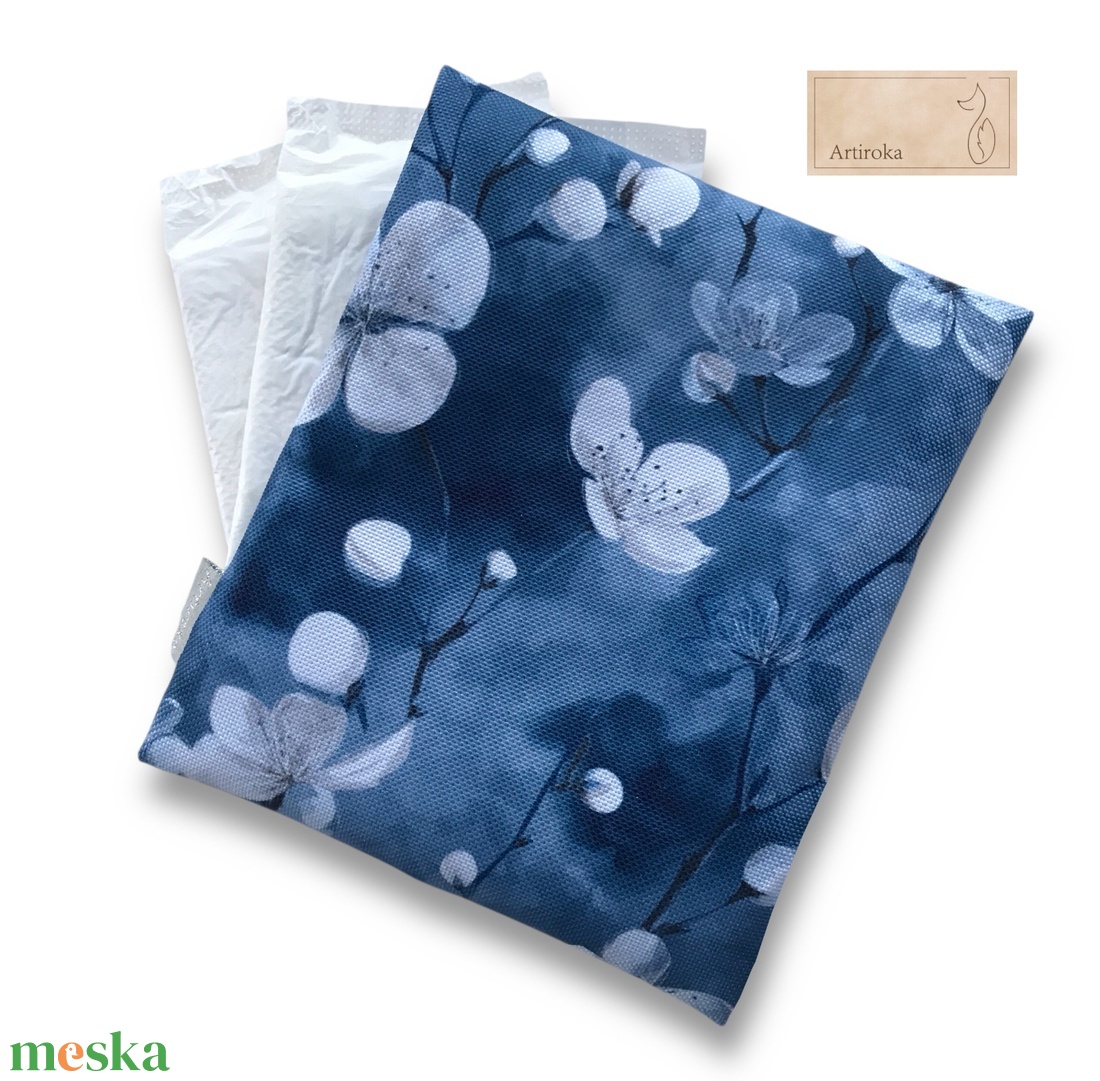 Cseresznyefavirág mintás, farmerkék színű egészségügyi betét tartó - Artiroka - szépségápolás - intim higiénia - egészségügyi tartó - Meska.hu