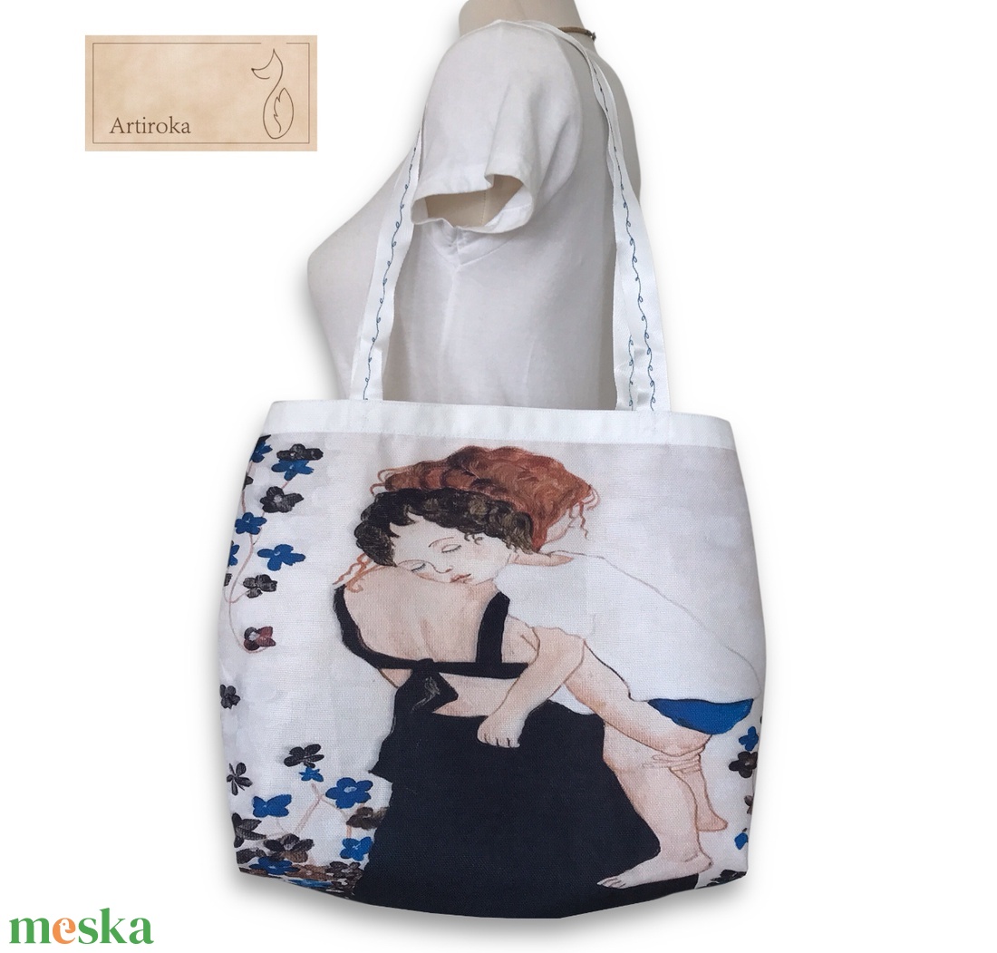 Anya és gyermeke mintás  válltáska, shopper - Artiroka design - táska & tok - bevásárlás & shopper táska - shopper, textiltáska, szatyor - Meska.hu