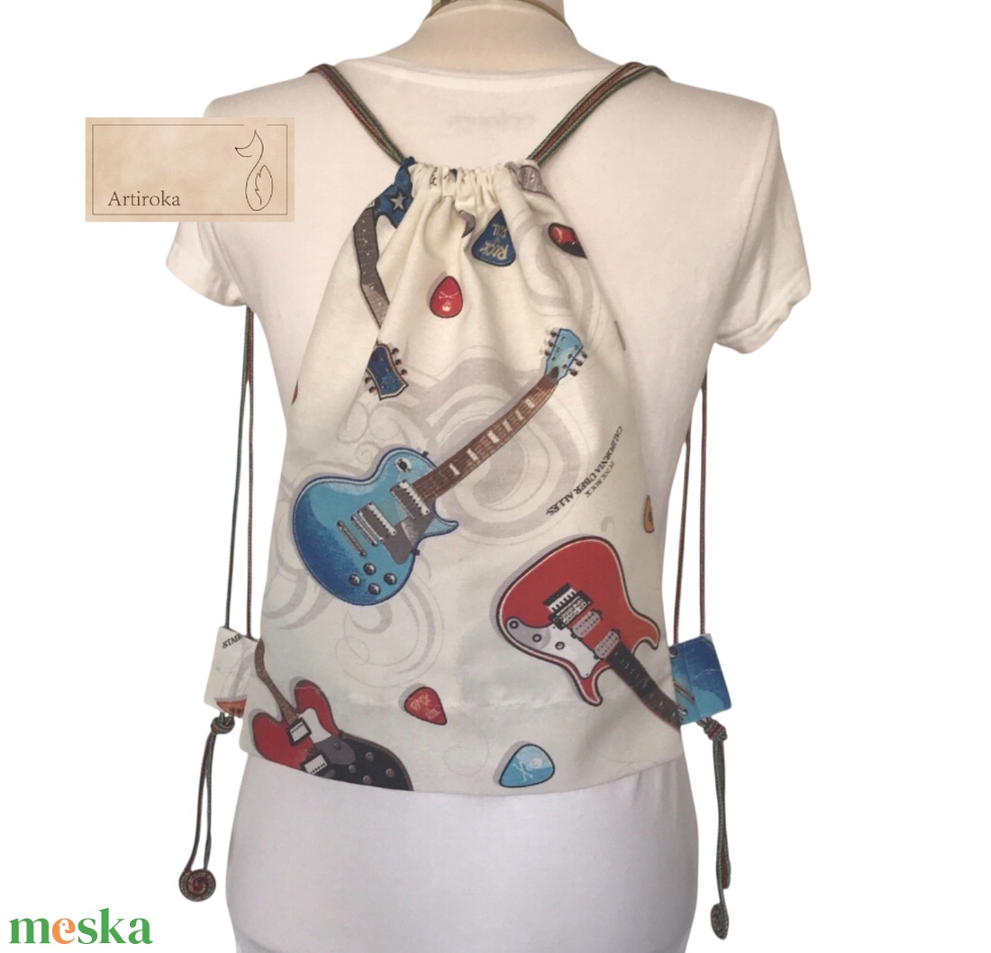 Gitár mintás egyedi gymbag hátizsák, fesztivál hátizsák - Artiroka - táska & tok - hátizsák - tornazsák, gymbag - Meska.hu