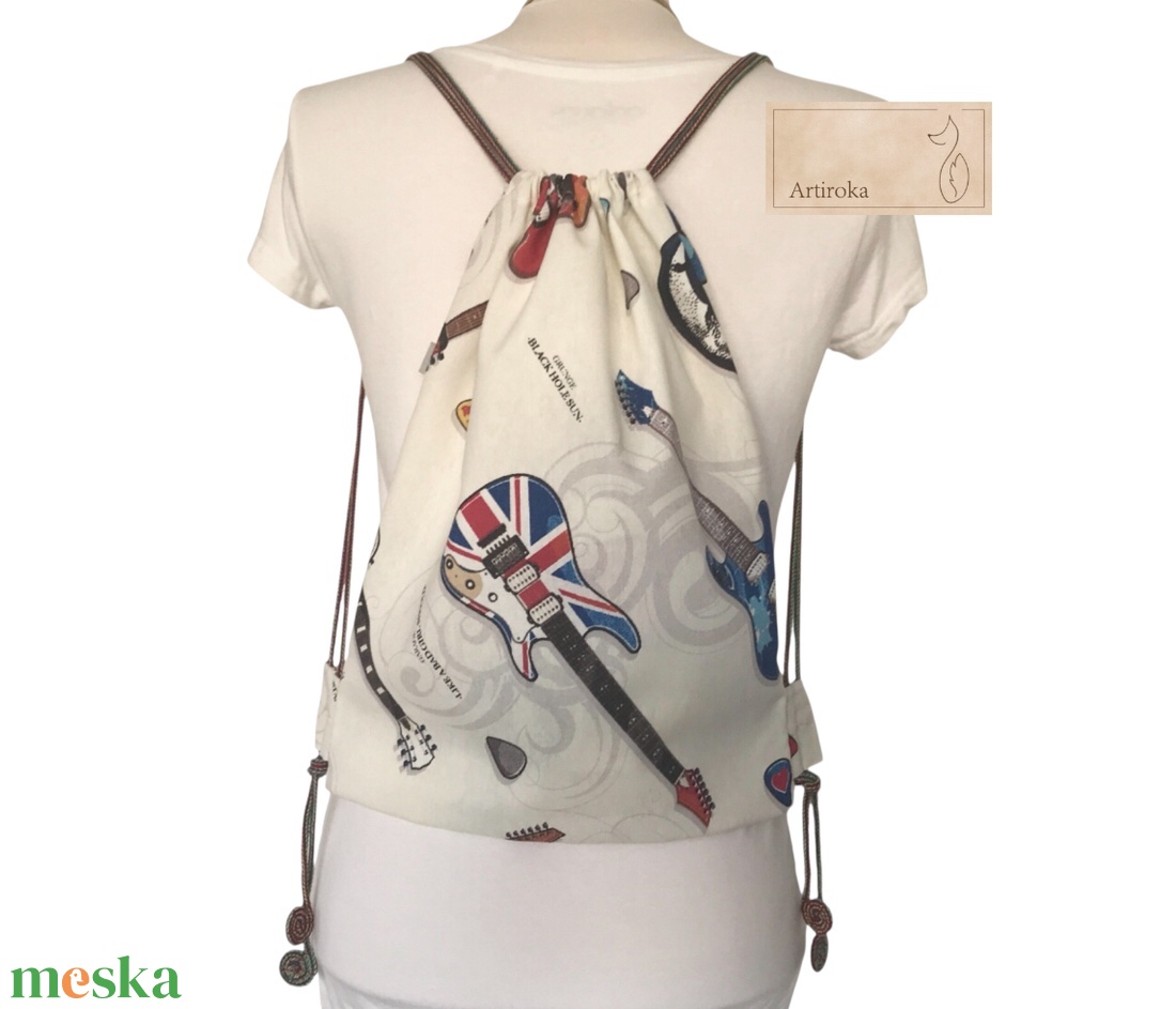 Gitár mintás egyedi gymbag hátizsák, fesztivál hátizsák - Artiroka - táska & tok - hátizsák - tornazsák, gymbag - Meska.hu