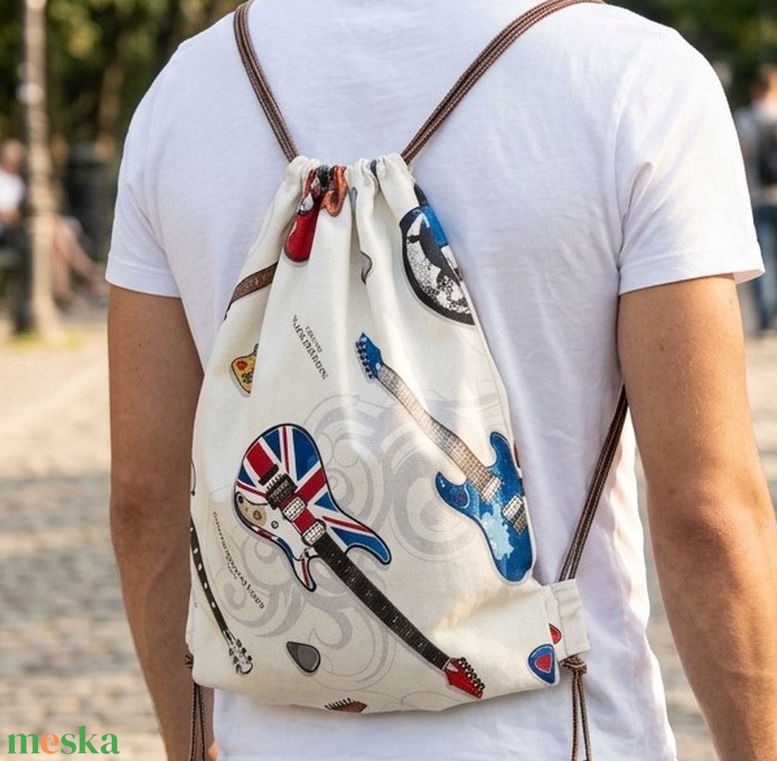 Gitár mintás egyedi gymbag hátizsák, fesztivál hátizsák - Artiroka - táska & tok - hátizsák - tornazsák, gymbag - Meska.hu