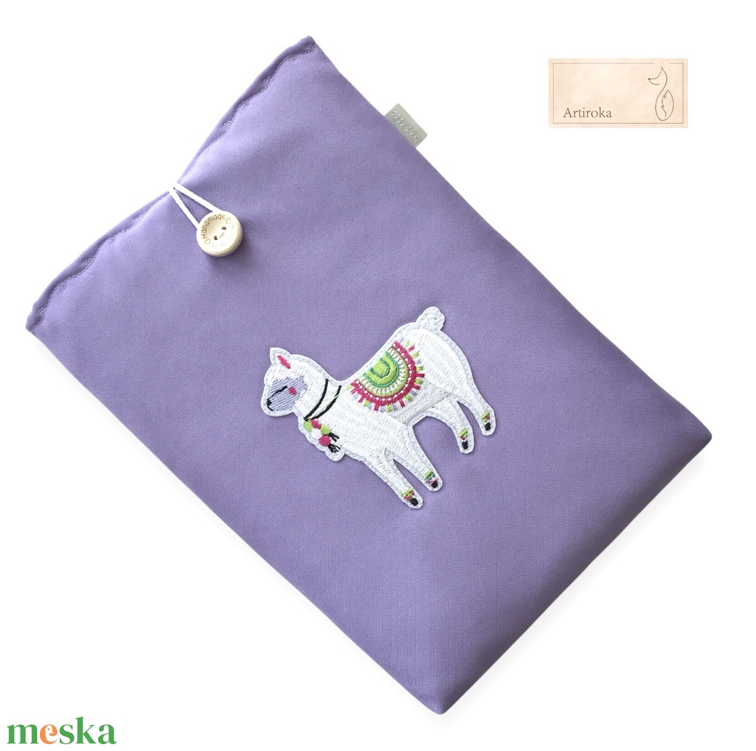 Könyvtok hímzett láma mintával, vízlepergetős textilből  - könyv & zene - könyvtok - Meska.hu