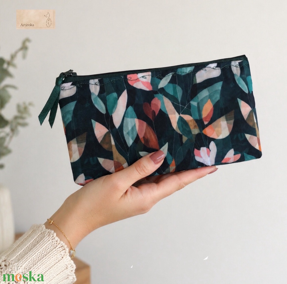 Vízálló tolltartó neszesszer, szemüvegtok liliomfa virág és levelek mintával - táska & tok - neszesszer - Meska.hu